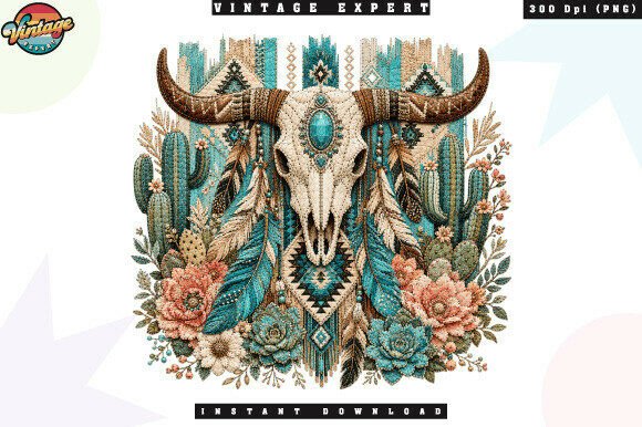 Download Western Bull Skull Turquoise Floral PNG - Png Collection
