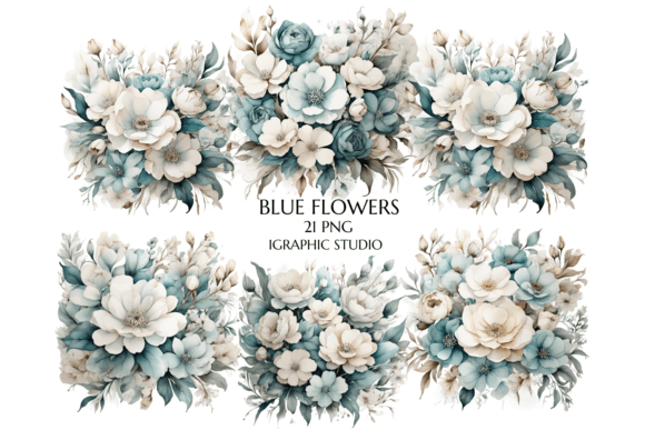 Download Teal Flowers PNG, Watercolor Blue Floral - Png Collection