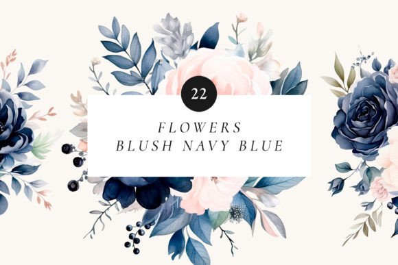 Download Blush Navy Blue Flowers PNG Watercolor - Png Collection