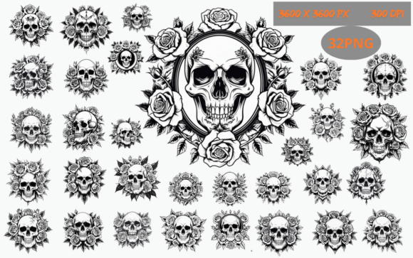 Download 32 Vintage Skulls and Roses PNG Pack - Png Collection