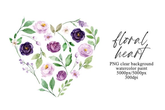 Download Floral Heart with Violet Flowers, PNG. - Png Collection