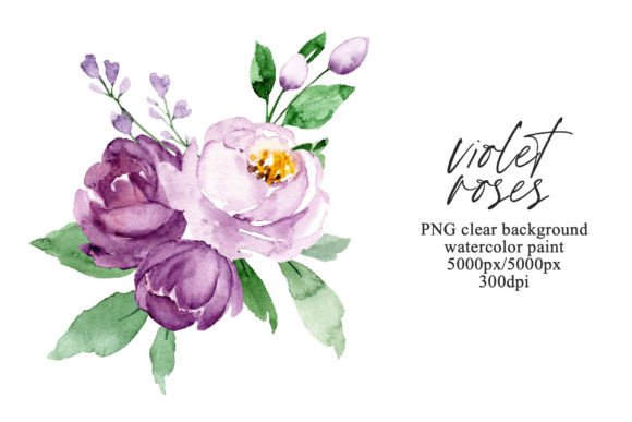 Download Watercolor Violet Flowers Roses, PNG. - Png Collection