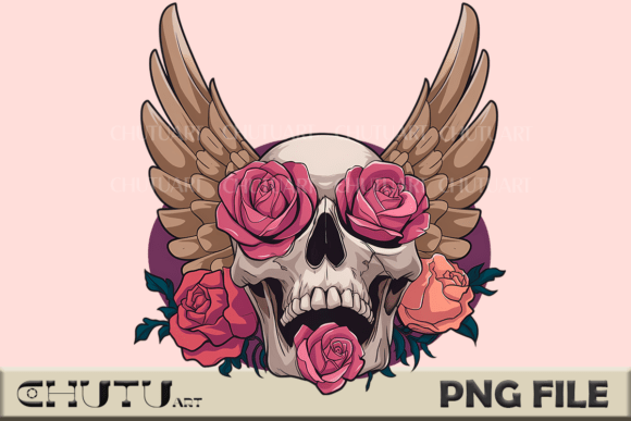 Download Gothic Angel Skull with Roses PNG - Png Collection