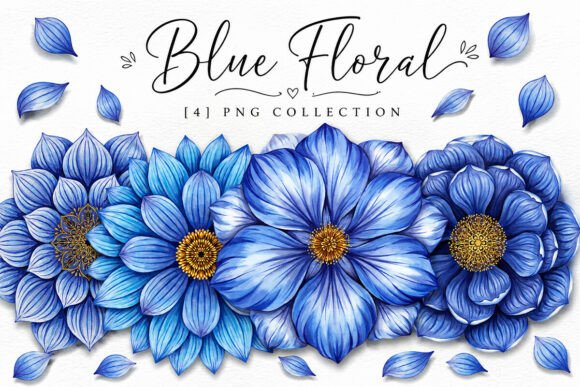 Download Blue Floral Watercolor Clipart Png Set - Png Collection
