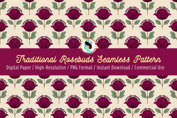 Download Traditional Rosebud Seamless Pattern PNG - Png Collection