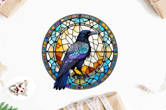 Download Round Raven Stained Glass Clipart PNG - Png Collection