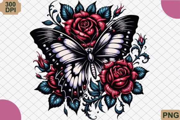 Download Gothic Butterfly Rose Floral PNG - Png Collection