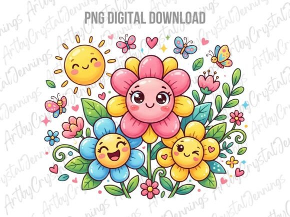 Download Cute Kawaii Happy Garden Flowers PNG - Png Collection