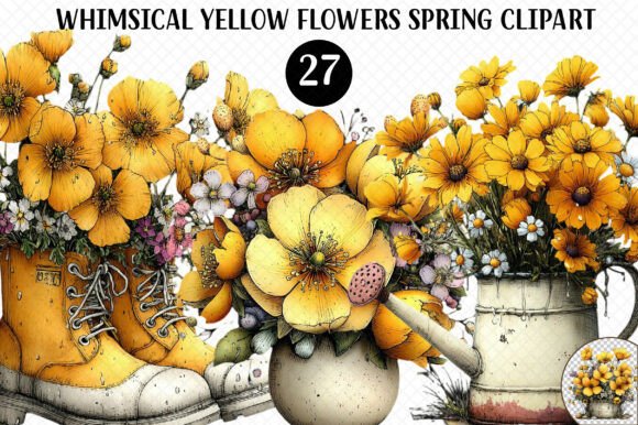 Download Whimsical Yellow Flowers Spring Clipart - Premium Resources