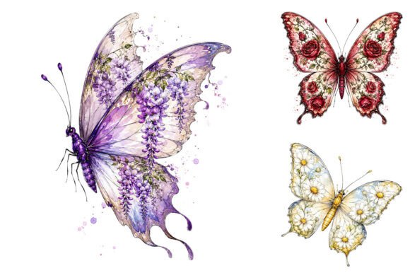 Download Watercolor Floral Butterflies PNG - Png Collection