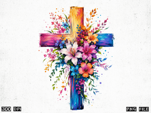 Download Floral Watercolor Cross Christian PNG - Png Collection
