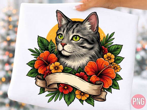 Download Tabby Cat Floral Botanical Design PNG - Png Collection