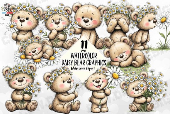 Download Watercolor Daisy Bear Graphics PNG - Png Collection