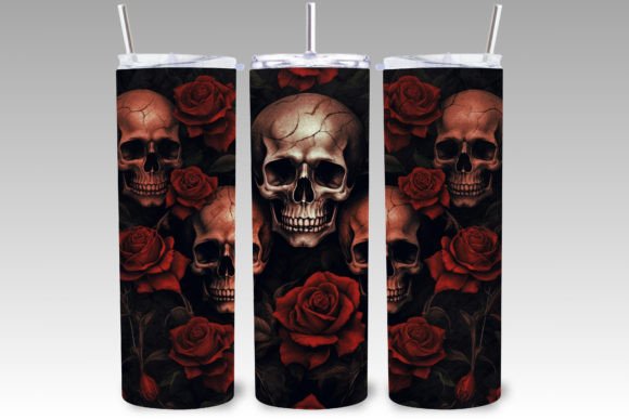 Download Red Roses Skulls 20 Oz Tumbler Wrap PNG - Png Collection