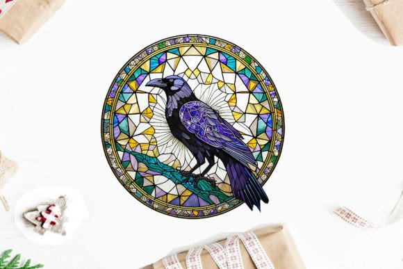 Download Round Raven Stained Glass Clipart PNG - Png Collection