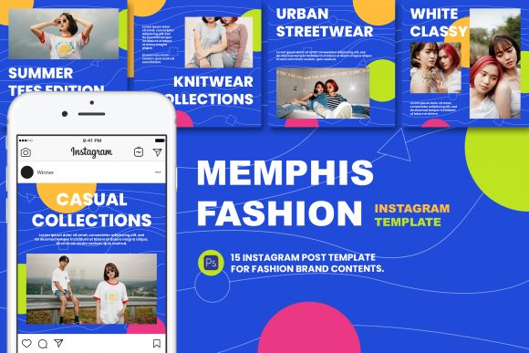 Download Memphis Fashion Instagram Post Template - Premium Bundle