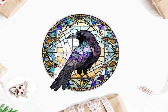 Download Round Raven Stained Glass Clipart PNG - Png Collection