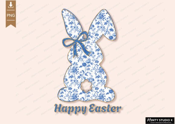 Download Happy Easter PNG, Blue Floral Chinoiseri - Png Collection
