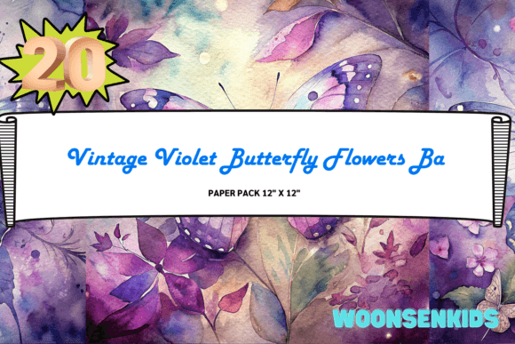 Download Best Vintage Violet Butterfly Flowers Background Watercolor Png Kdp Digital Paper - Png Collection