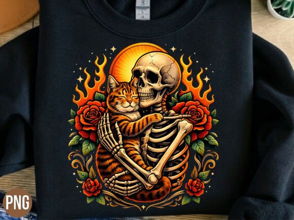 Download Skeleton Hugging Cat Gothic Floral PNG - Png Collection
