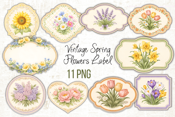 Download Vintage Spring Flowers Label PNG - Png Collection