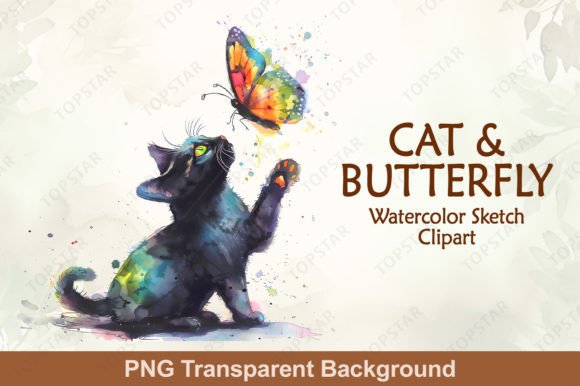 Download Cat and Butterfly Clipart PNG - Png Collection