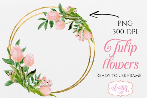 Download Watercolor Pink Tulips Frame PNG Clipart - Png Collection