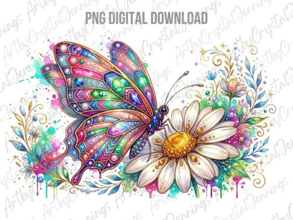 Download Jeweled Butterfly Floral Daisy PNG - Png Collection