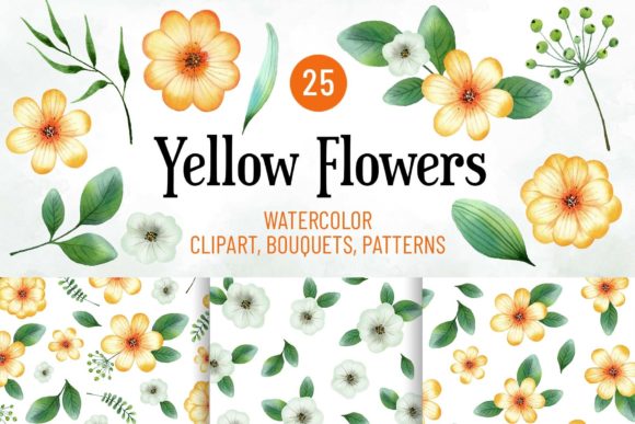 Download Watercolor Summer Yellow Flowers Clipart - Yellow flowers Collection