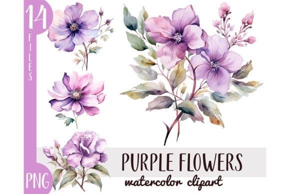 Download Watercolor Purple Flowers Clipart PNG - Png Collection
