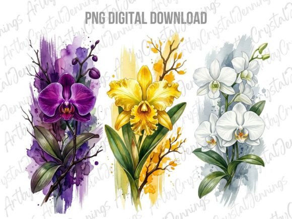 Download Floral Watercolor Orchid Brushstroke PNG - Png Collection