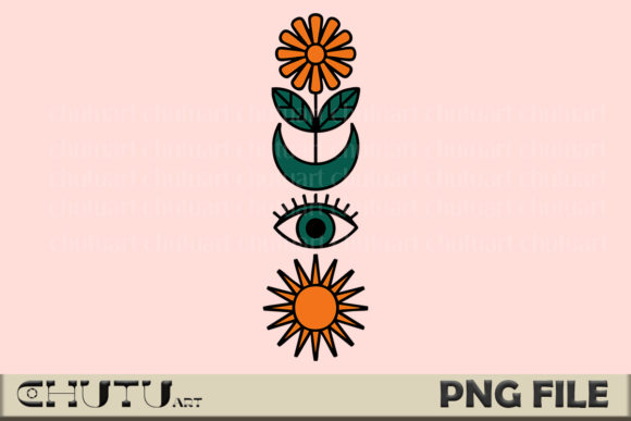 Download Boho PNG - Retro Eye Moon Floral Art - Png Collection
