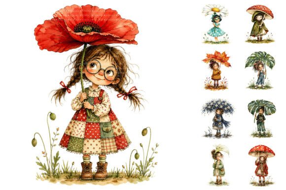 Download Watercolor Flower Umbrella Girls PNG - Png Collection