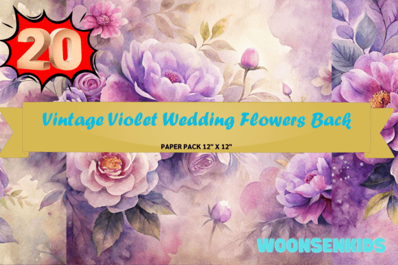 Download Beautiful Vintage Violet Wedding Flowers Background Watercolor Png Kdp Digital Paper - Png Collection