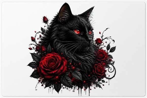Download Black Cat with Roses PNG - Png Collection