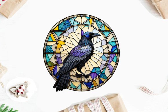 Download Round Raven Stained Glass Clipart PNG - Png Collection