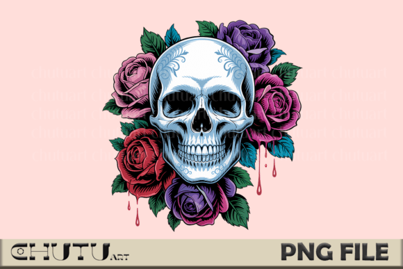 Download Elegant Skull with Roses PNG - Png Collection