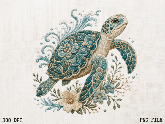 Download Embroidered Sea Turtle Floral PNG | Coas - Png Collection