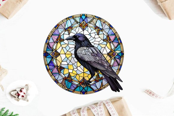Download Round Raven Stained Glass Clipart PNG - Png Collection