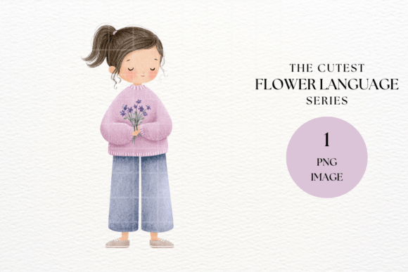 Download Girl Holding Violet Flowers Clipart PNG - Png Collection