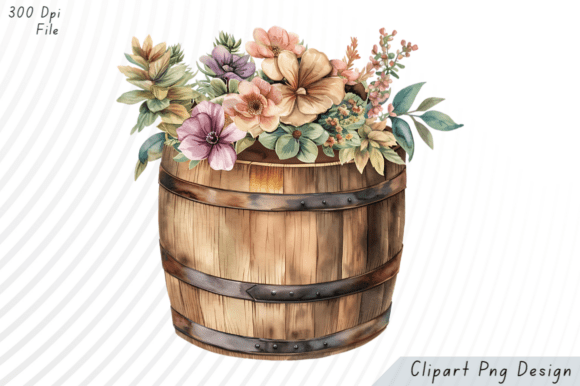 Download Wooden Barrel with Blooming Flowers PNG - Png Collection